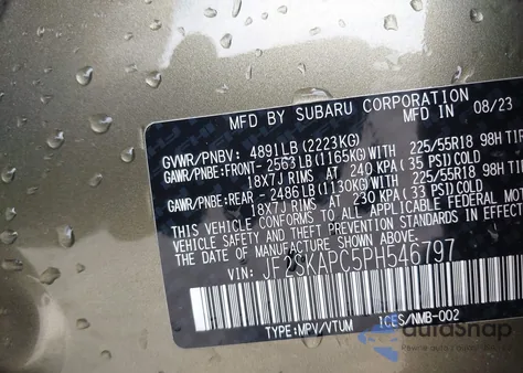 2023 Subaru Forester Limited from USA, damaged, VIN JF2SKAPC5PH546797